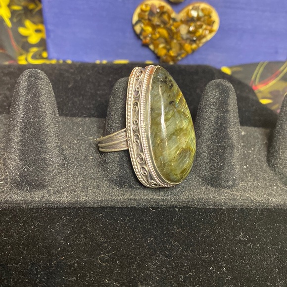 925 Sterling Silver Plated Antique Setting Labrodrite Ring - Picture 3 of 3